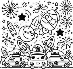 Fototapeta premium Countdown to Fun, New Year Celebration Coloring Pages