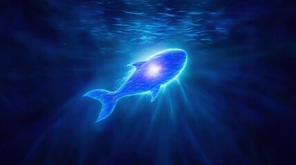 Luminous Underwater Fish  Digital Art  Ocean Scene  Glowing Creature