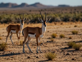 Naklejka premium Springbok antelopes in the Kalahari desert.