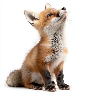 Adorable fox looking up with curious expression.