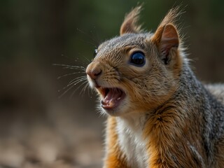Squirrel with an open mouth, close-up.