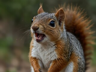Obraz premium Squirrel with an open mouth, close-up.