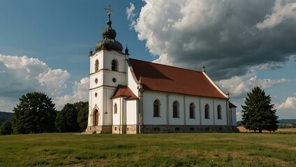 Fototapeta premium St. Mary Magdalene's Church side view in Krasna Lipa, Czech Republic.