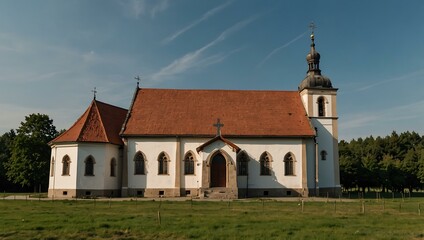 Fototapeta premium St. Mary Magdalene's Church side view in Krasna Lipa, Czech Republic.