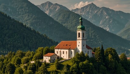 St. Thomas Church in Slovenia under the mountains.