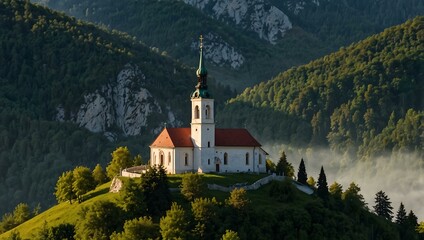 Fototapeta premium St. Thomas Church in Slovenia under the mountains.
