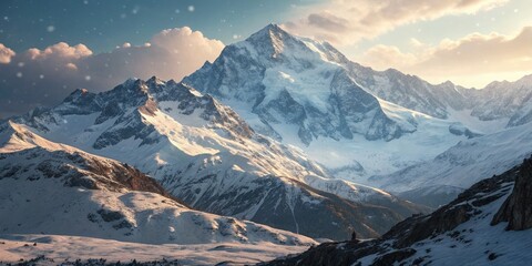 Breathtaking 3D Design of Majestic Snow-Capped Mountains with Bokeh Effect for Stunning Landscape Imagery, Perfect for Nature Lovers and Travel Enthusiasts Seeking Serenity and Adventure