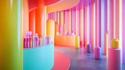 Obraz premium Colorful Beauty Products Display in a Modern Store