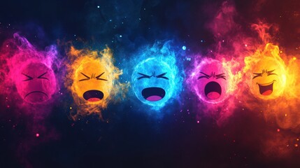 Colorful Emotion Wheel Chart Illustrating Various Human Emotions on Dark Background