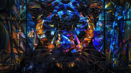 Lion in stained glass window 