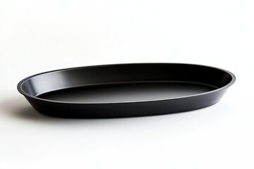 Contemporary black metal tray thats empty oval with a matte finish on a clean white background