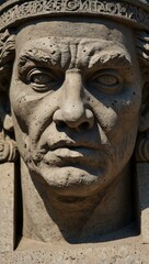 Fototapeta premium Stone statue of a man with a menacing expression.