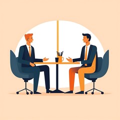 An illustration in 2D flat style featuring a character meeting with a business partner to discuss a new venture. The minimalist design highlights the collaboration and partnership