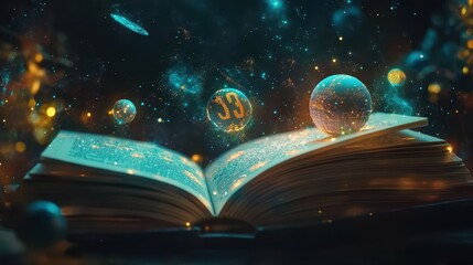 Obraz premium A book is open to a page with a glowing orb in the middle