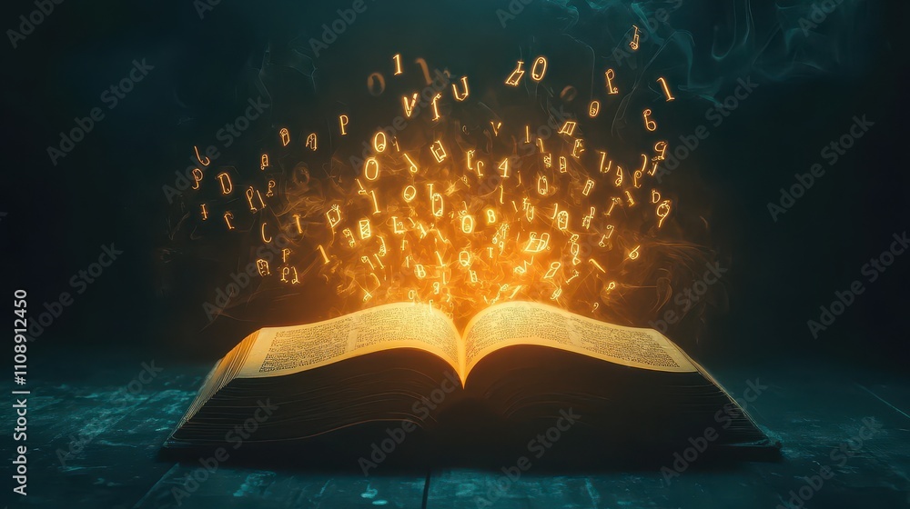 Poster a book is open to a page with a bunch of numbers and letters