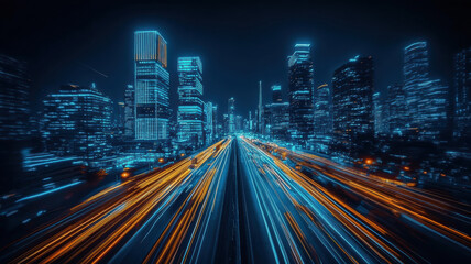 Fototapeta premium Urban skyline and bustling streets below