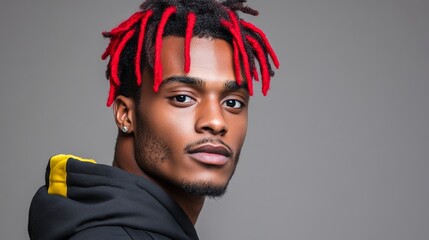 Man with red hair and a beard is wearing a black hoodie. He is smiling and looking at the camera