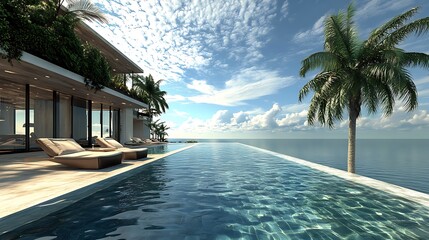 Fototapeta premium Beachfront resort with infinity pool overlooking a turquoise sea