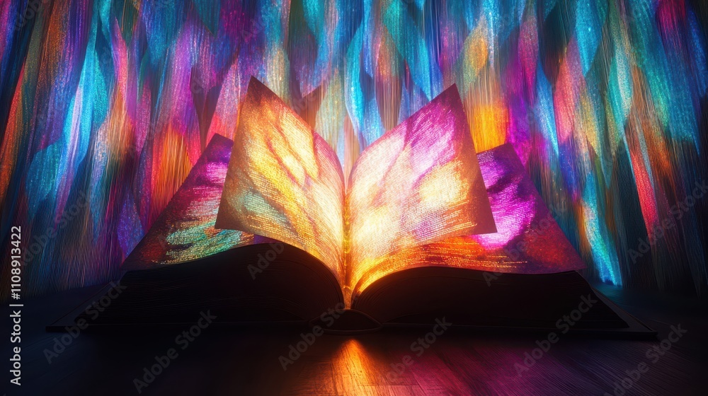 Poster a book is open to a page with a butterfly on it