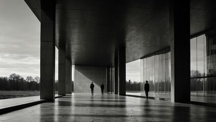 Study in contrasts with modern architecture and a lone figure.