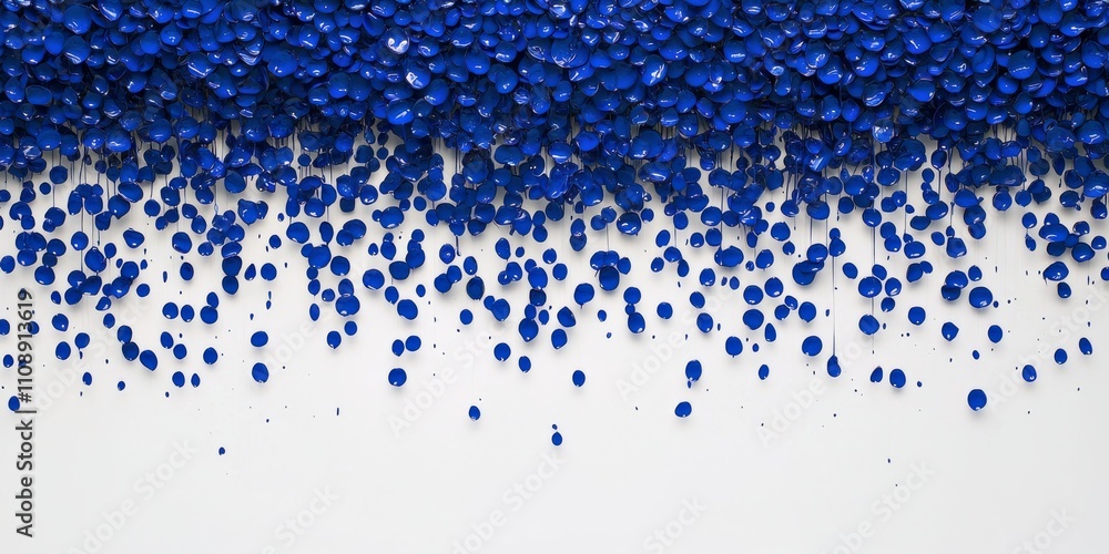Poster a close-up of vibrant blue beads creating a textured gradient against a white background, evoking a 