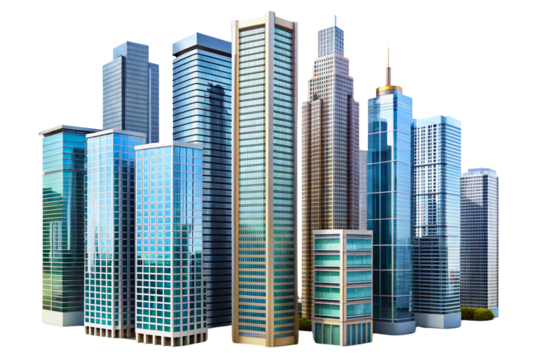 Transparent background tall office building graphic, suitable for use in digital and print media.