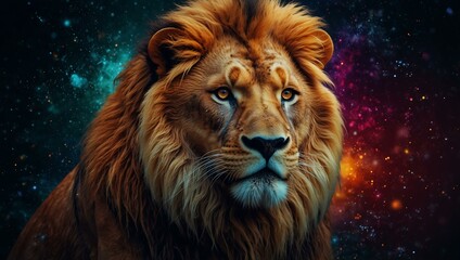 Fototapeta premium Stunning illustration of the zodiac sign Leo, highlighted with vibrant colors.