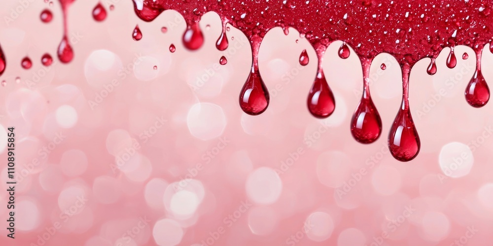 Aufkleber a vibrant, artistic representation of red droplets against a soft pink background, creating a visual