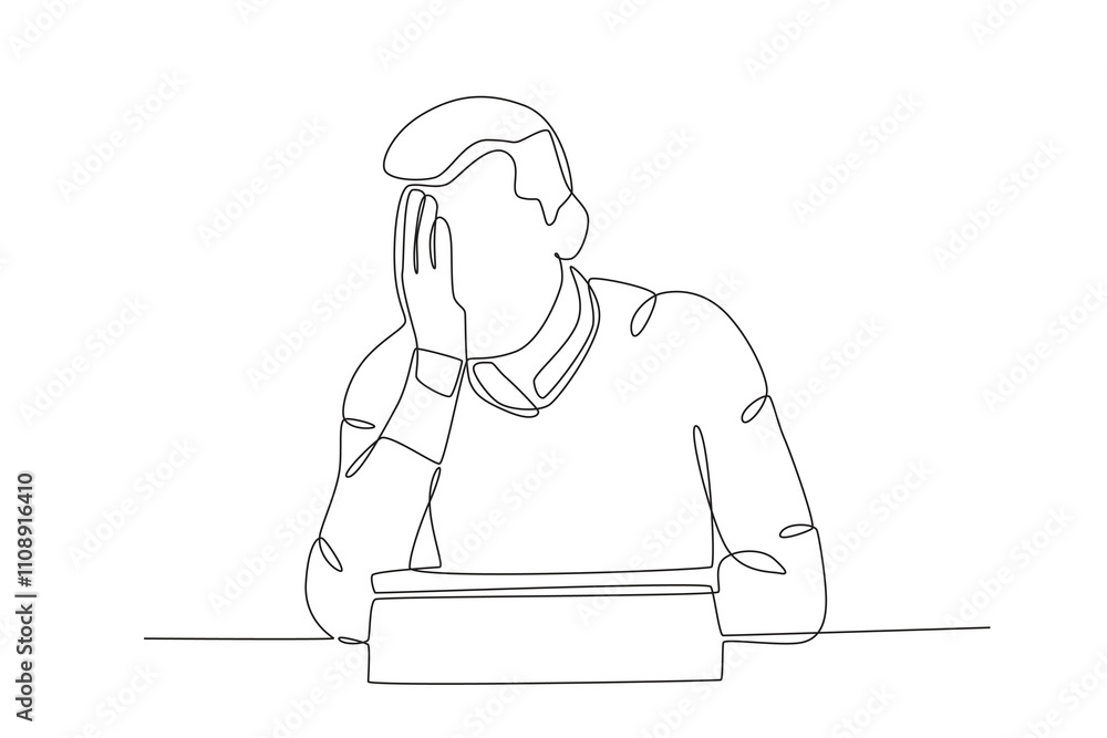 Poster single continuous line drawing of employees who are stressed at work. dynamic single line draw desig