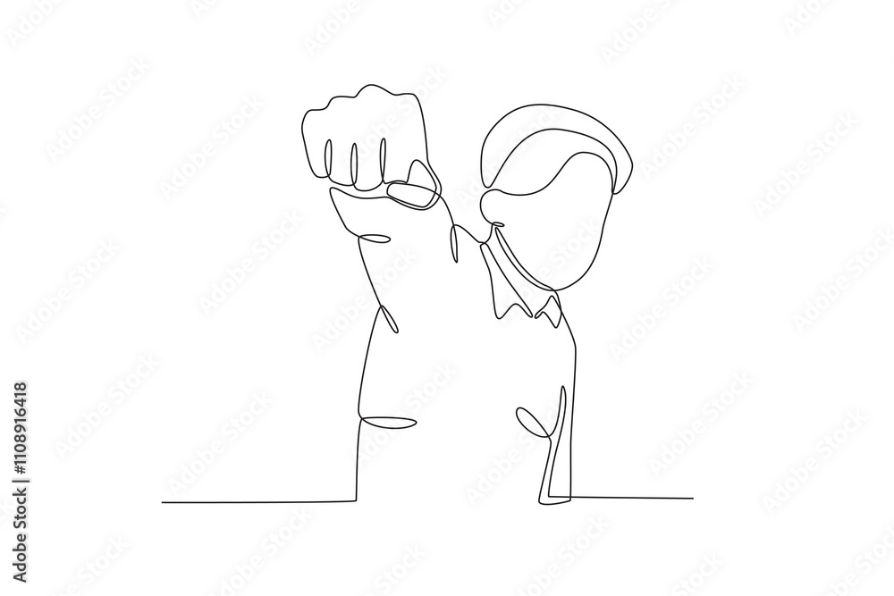 Poster single continuous line drawing of stressed employee at work punches the glass. dynamic single line d