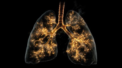 An artistic representation of human lungs with glowing effects, symbolizing health and vitality.