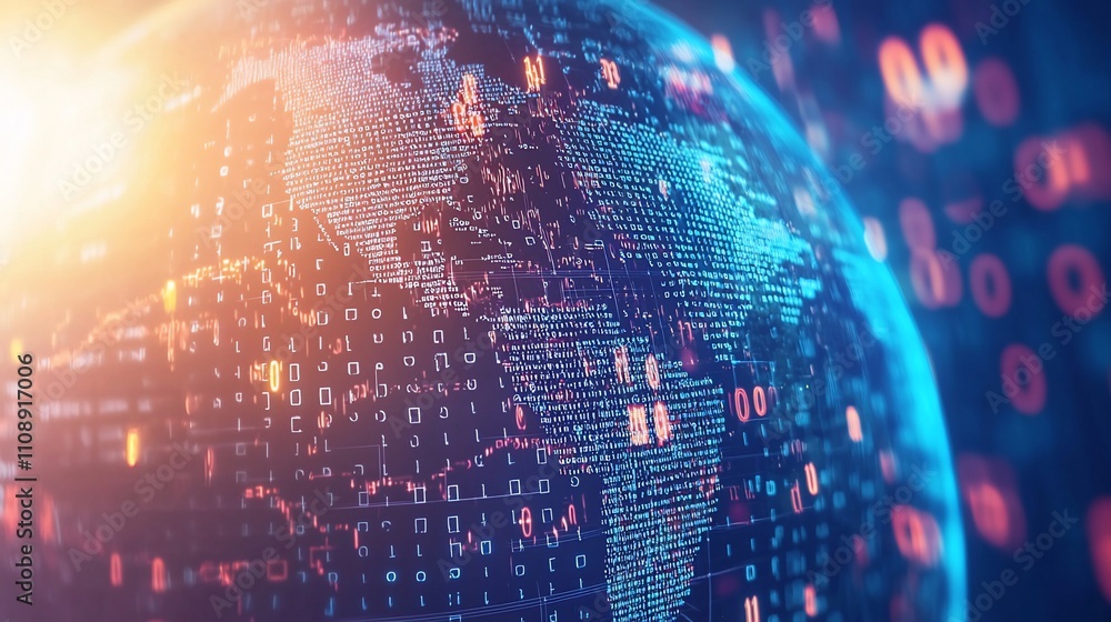 Aufkleber Global network connection, digital earth with binary code.