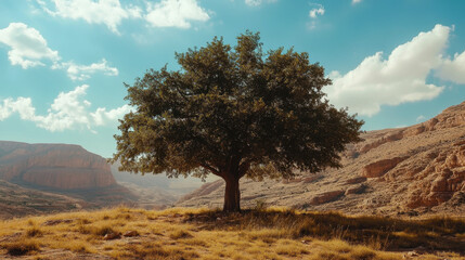 Obraz premium Tree Day in Jordan. a lonely tree. A tree in the mountains