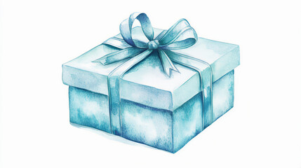 Obraz premium Watercolor gift box with bow ribbon isolated on white background