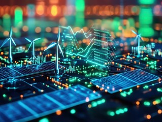 Obraz premium 3D hologram of renewable energy trading on an economic exchange platform