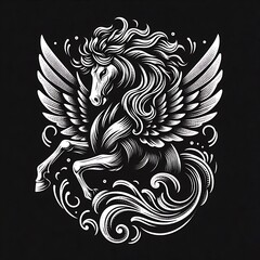 Fototapeta premium Winged horse illustration with flowing mane and waves.