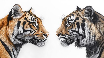 Angry leopard and tiger face to face sketches capturing raw emotion and artistry