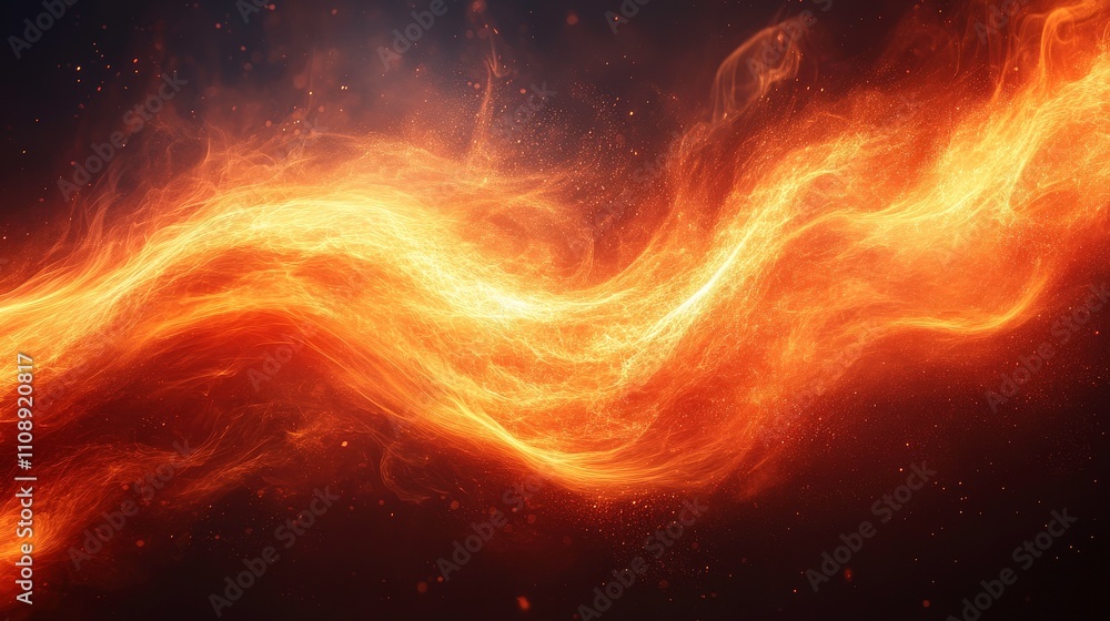 Poster vibrant waves of fiery flame with glowing particles creating a dramatic and dynamic background for c