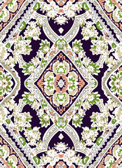Seamless ethnic pattern of paisley and decorative floral branches. Indian motif.