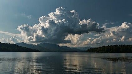 Obraz premium Summer sky over Chokai Lake.