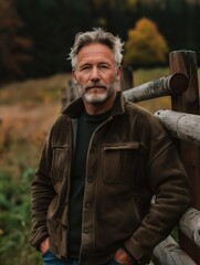 Obraz premium Mature Bearded Man in Autumn Outdoors