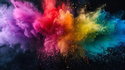 Fototapeta premium Colored powder explosion, A colorful, multi-colored background with a lot of small dots. The background is a mix of blue, red, and yellow