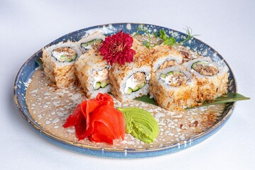 Elegant Japanese Sushi Rolls with Tuna, Ginger, and Wasabi