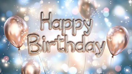 Naklejka premium Festive Celebration with Happy Birthday Balloons and Sparkling Lights
