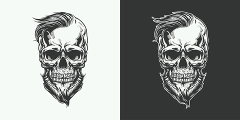 Hipster skull vintage retro engraving gravure style head portrait illustration