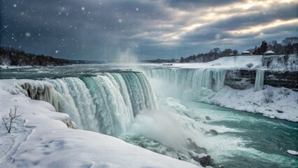 Serene Power of Frozen Waterfalls - Dramatic Winter Landscape with Icicles and Splashes