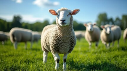 Obraz premium A lot sheep on green meadow