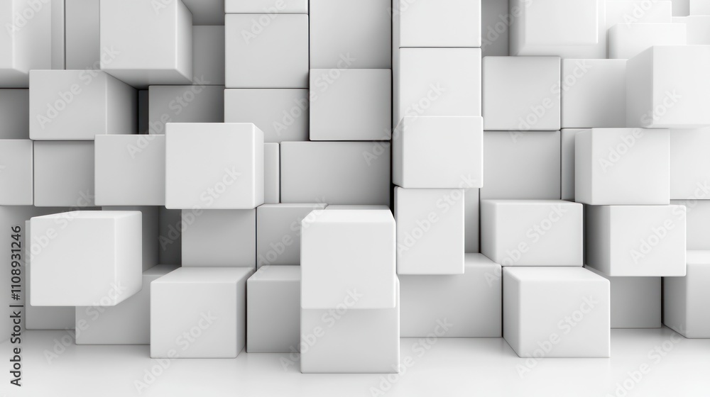 Poster abstract arrangement of white cubes creating depth