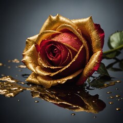 A red rose dipped in liquid gold to symbolize eternal love.