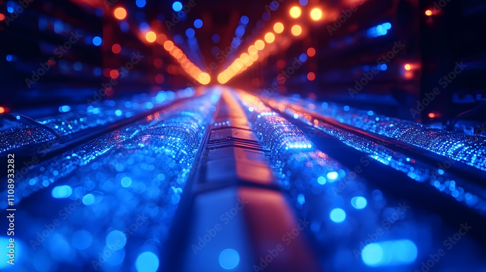 Poster data center's glowing core: digital pathways illuminate future tech